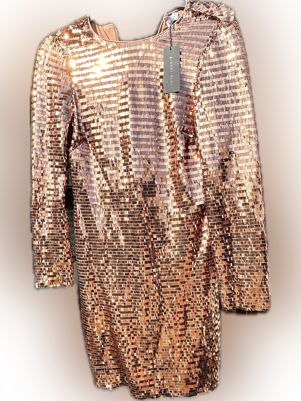 Gianni Bini Bronze Sequin Long-Sleeve Shift Dress - Picture 2 of 6